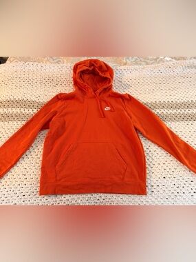 Nike Orange Pullover Hoodie with White Swoosh Logo